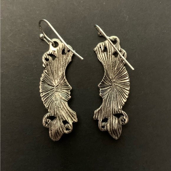 Silver Moon Face Drop Earrings with Red Gem Accent - Picture 3 of 3